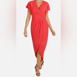 Donna Ricco Womens V-Neck 
Tulip-Hem Dress Coral Pink Size 12